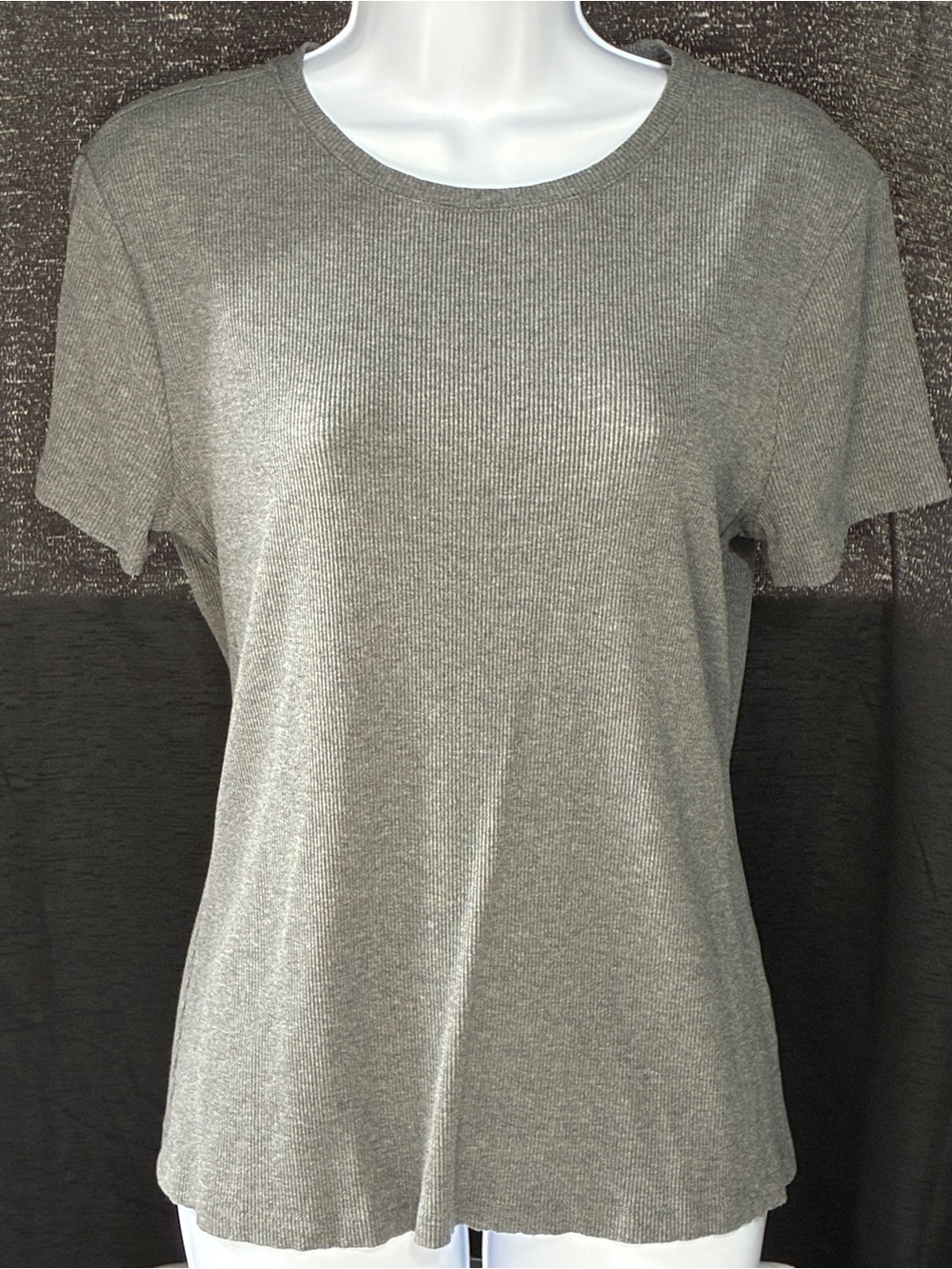 Nine West Heathered Gray Short-Sleeve Ribbed Office Tee